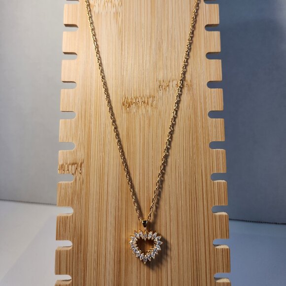 VTG Classic Open Heart Necklace Gold over 925 Chain 18" - Picture 3 of 7